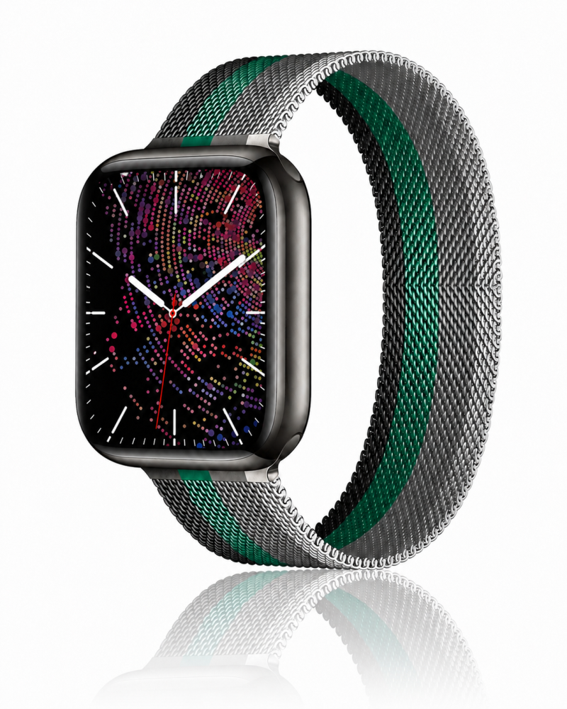 Milanese Loop – Stripe White with Grey Green Black