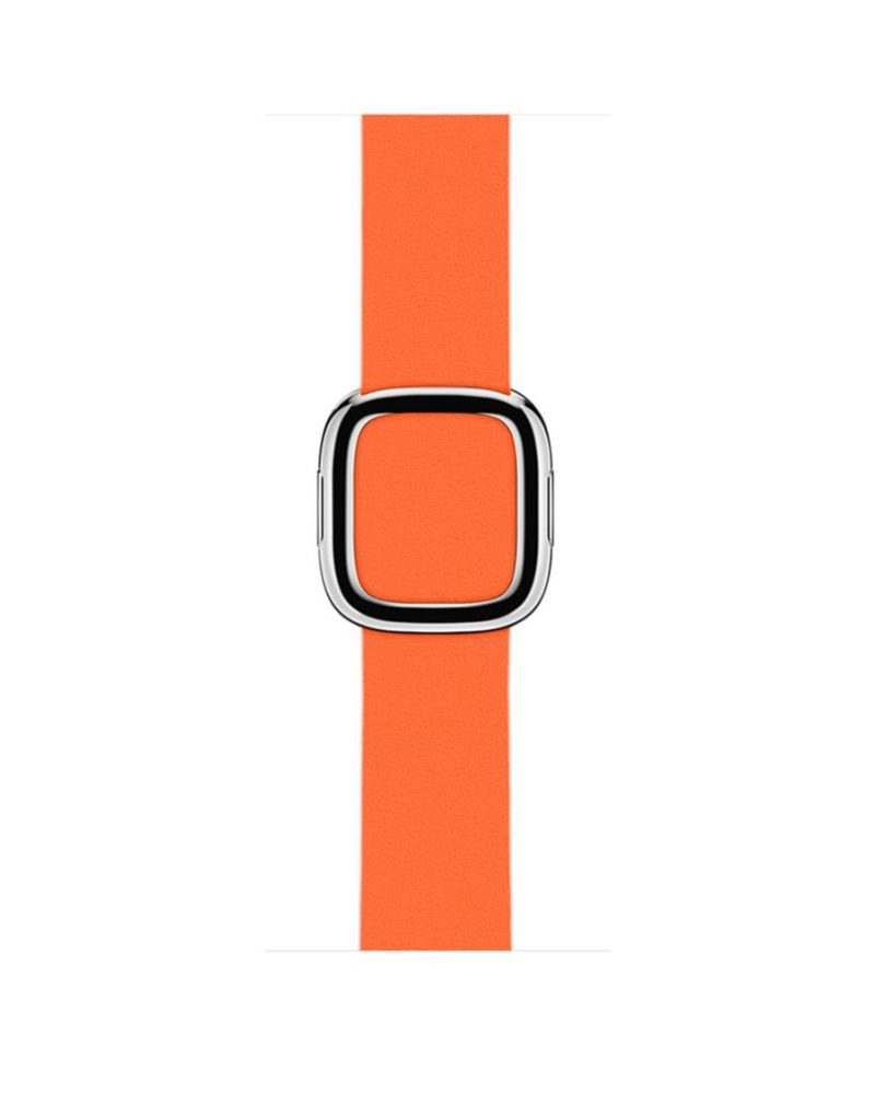 Sunset orange leather Apple Watch band with silver modern buckle clasp