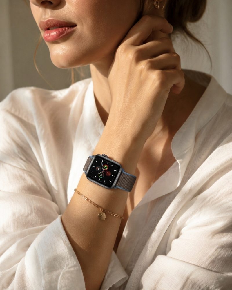 Model wearing Surf Blue Sport Loop For Apple Watch Apple Watch band