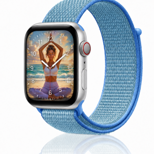 Model wearing Tahoe Blue Sport Loop For Apple Watch Apple Watch band