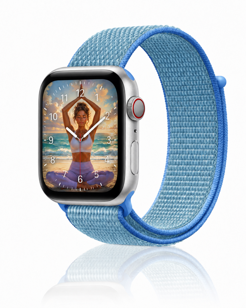 Model wearing Tahoe Blue Sport Loop For Apple Watch Apple Watch band