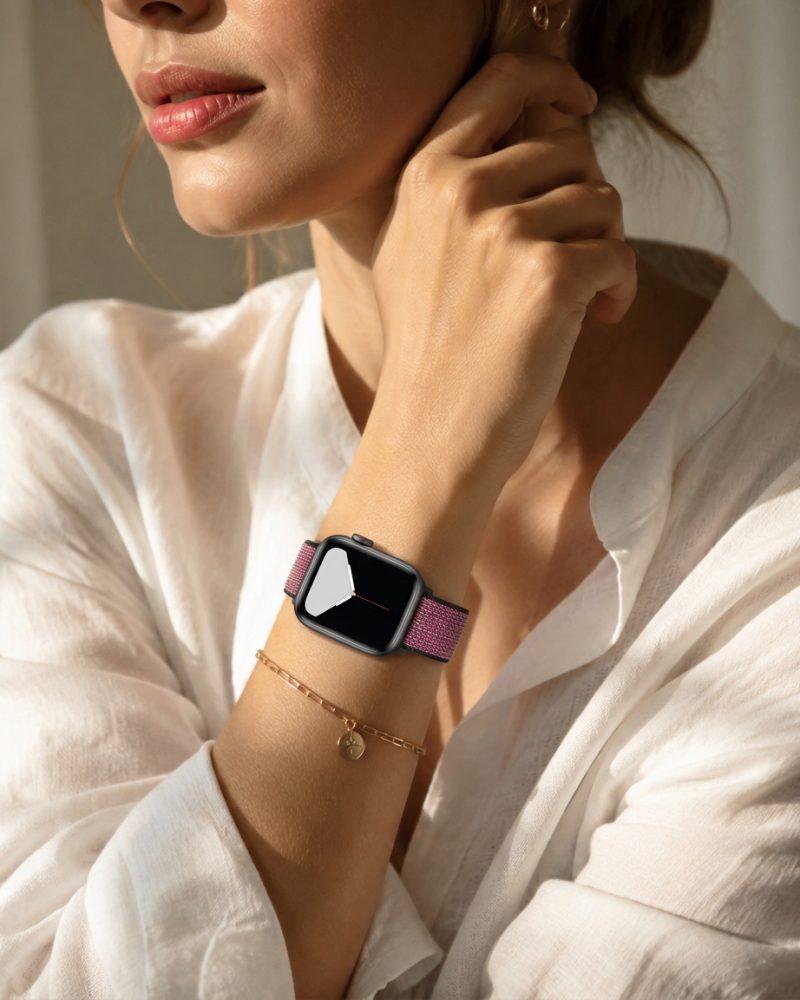 Model wearing True Berry Sport Loop For Apple Watch Apple Watch band