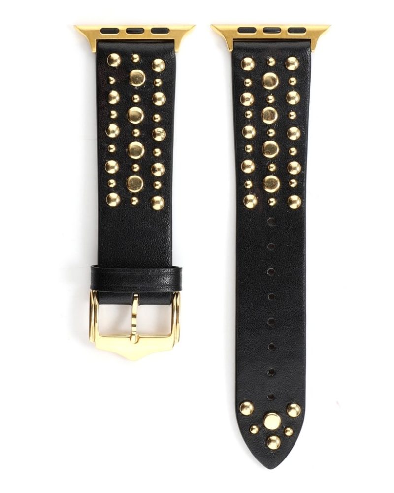 Venus Leather Band with Gold Studs for Apple Watch in Black