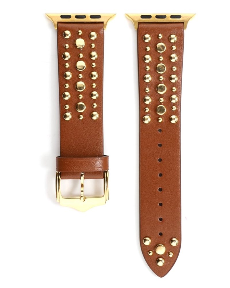 Venus Leather Band with Gold Studs for Apple Watch in Dark Brown