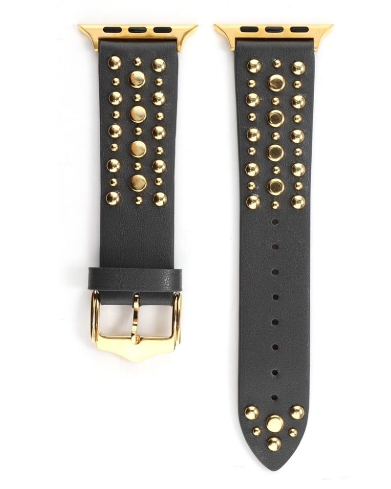 Venus Leather Band with Gold Studs for Apple Watch in Grey