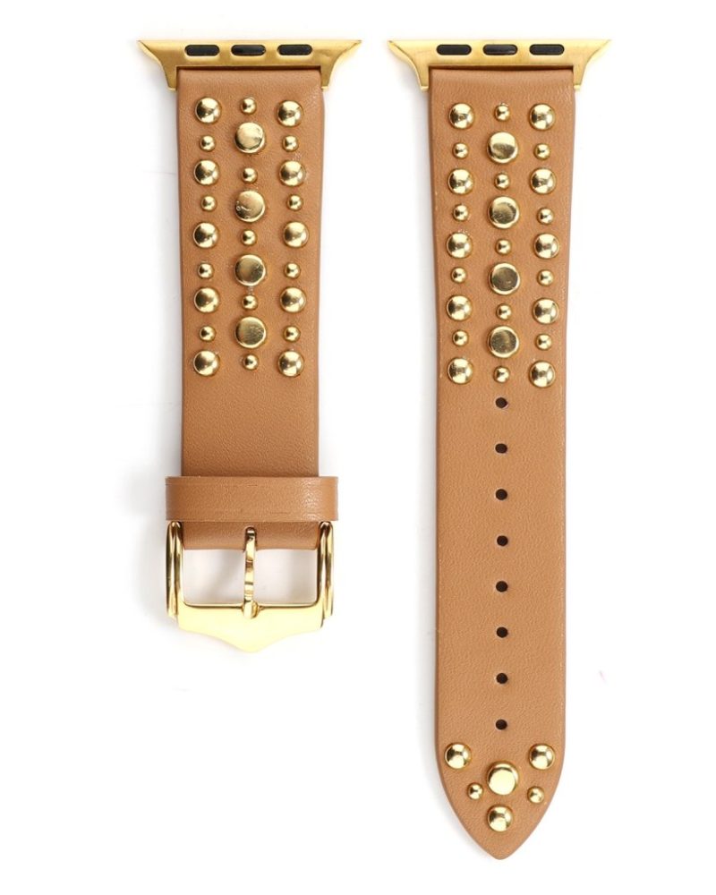 Venus Leather Band with Gold Studs for Apple Watch in Light Brown