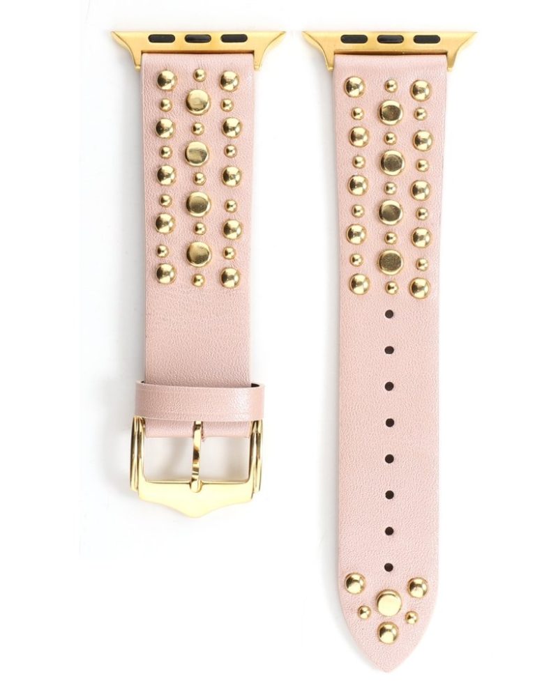 Venus Leather Band with Gold Studs for Apple Watch in Pink