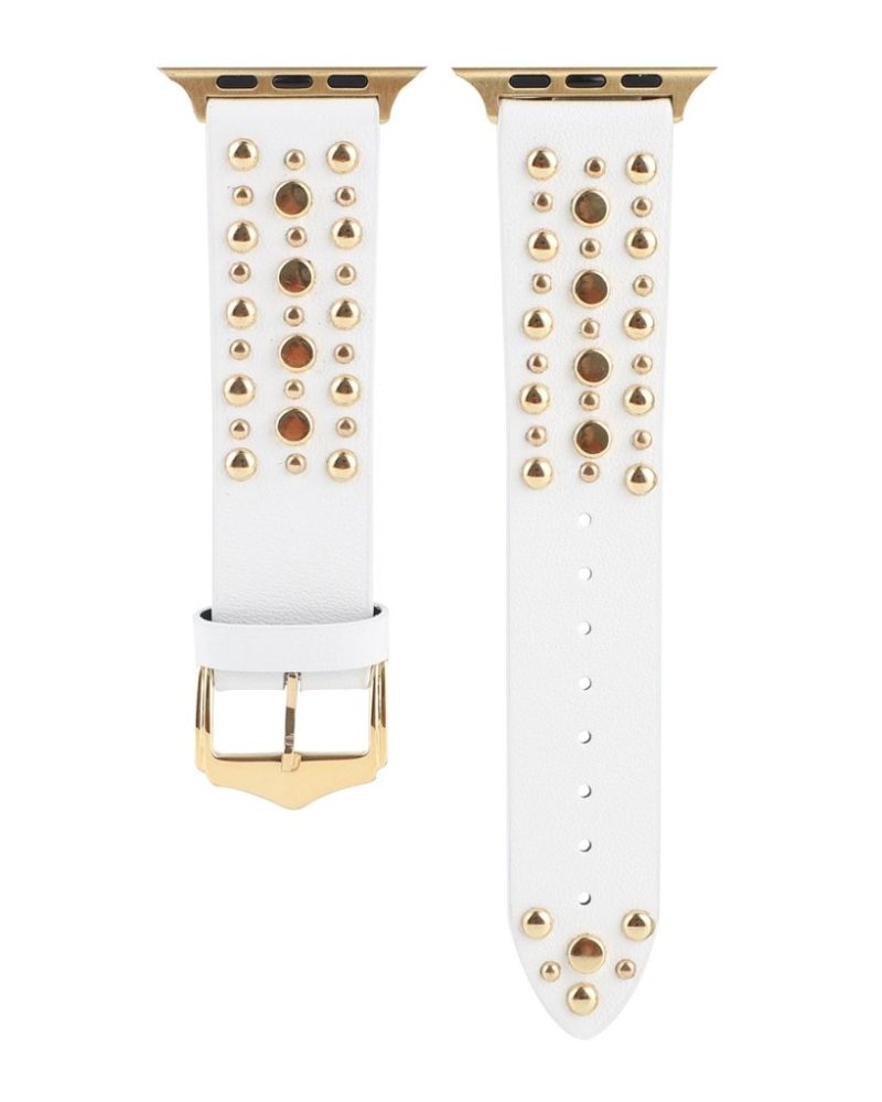 Venus Leather Band with Gold Studs for Apple Watch in White
