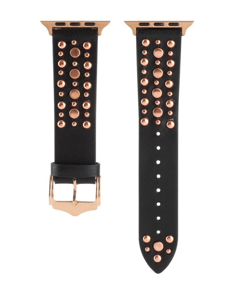 Venus Leather Band with Rose Gold Studs for Apple Watch in Black