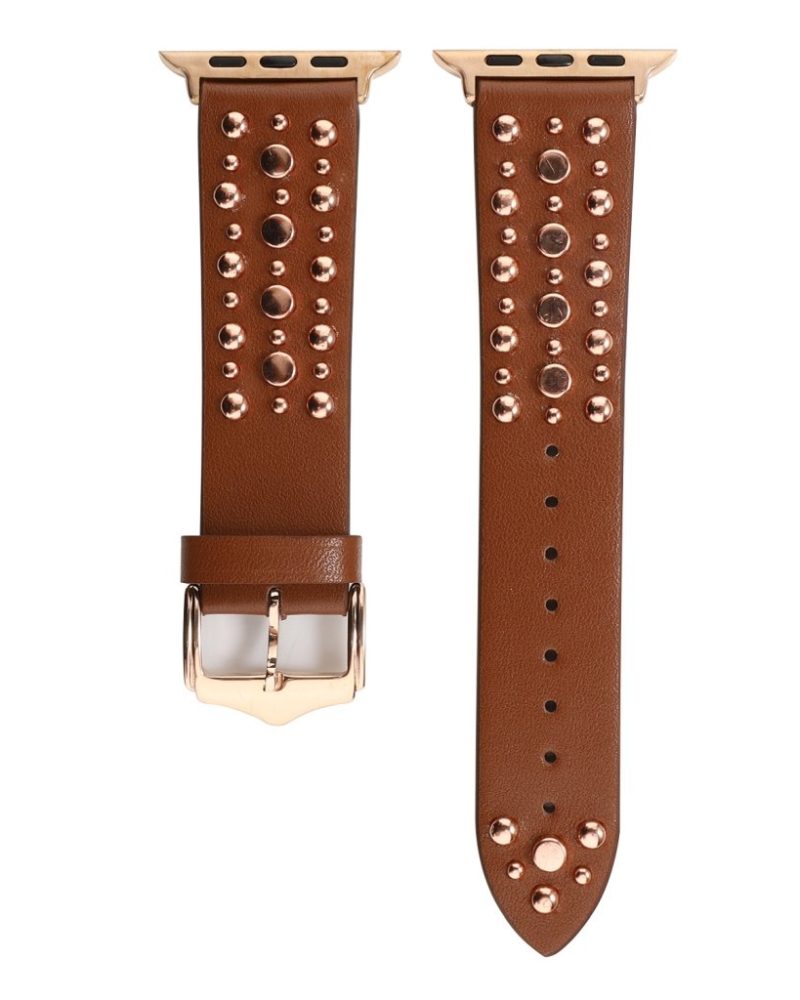 Venus Leather Band with Rose Gold Studs for Apple Watch in Dark Brown