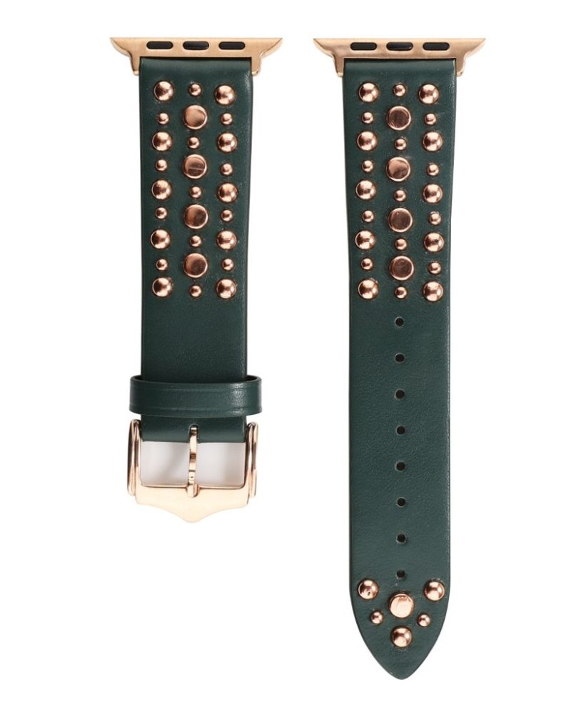 Venus Leather Band with Rose Gold Studs for Apple Watch in Green