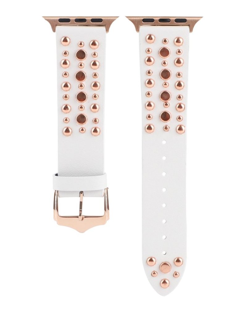 Venus Leather Band with Rose Gold Studs for Apple Watch in White