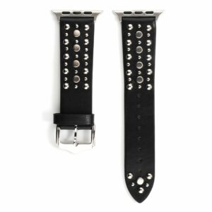 Venus Leather Band with Silver Studs for Apple Watch in Black