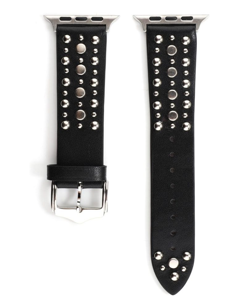 Venus Leather Band with Silver Studs for Apple Watch in Black