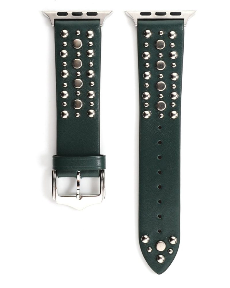 Venus Leather Band with Silver Studs for Apple Watch in Green
