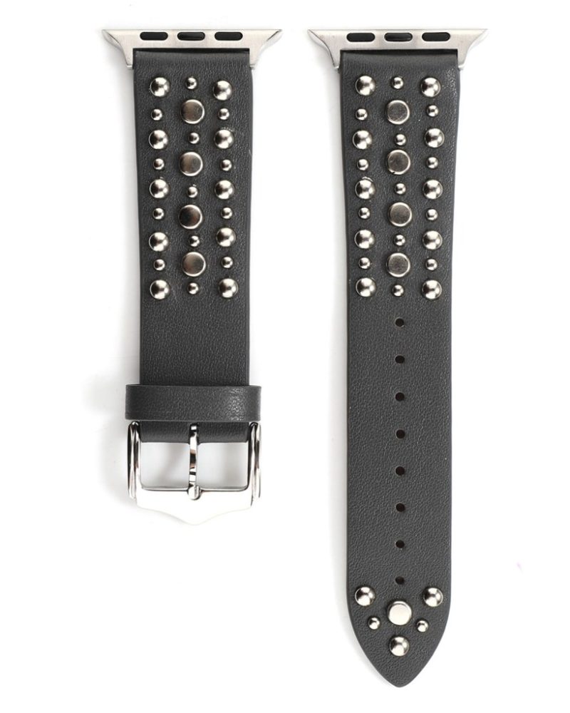 Venus Leather Band with Silver Studs for Apple Watch in Grey