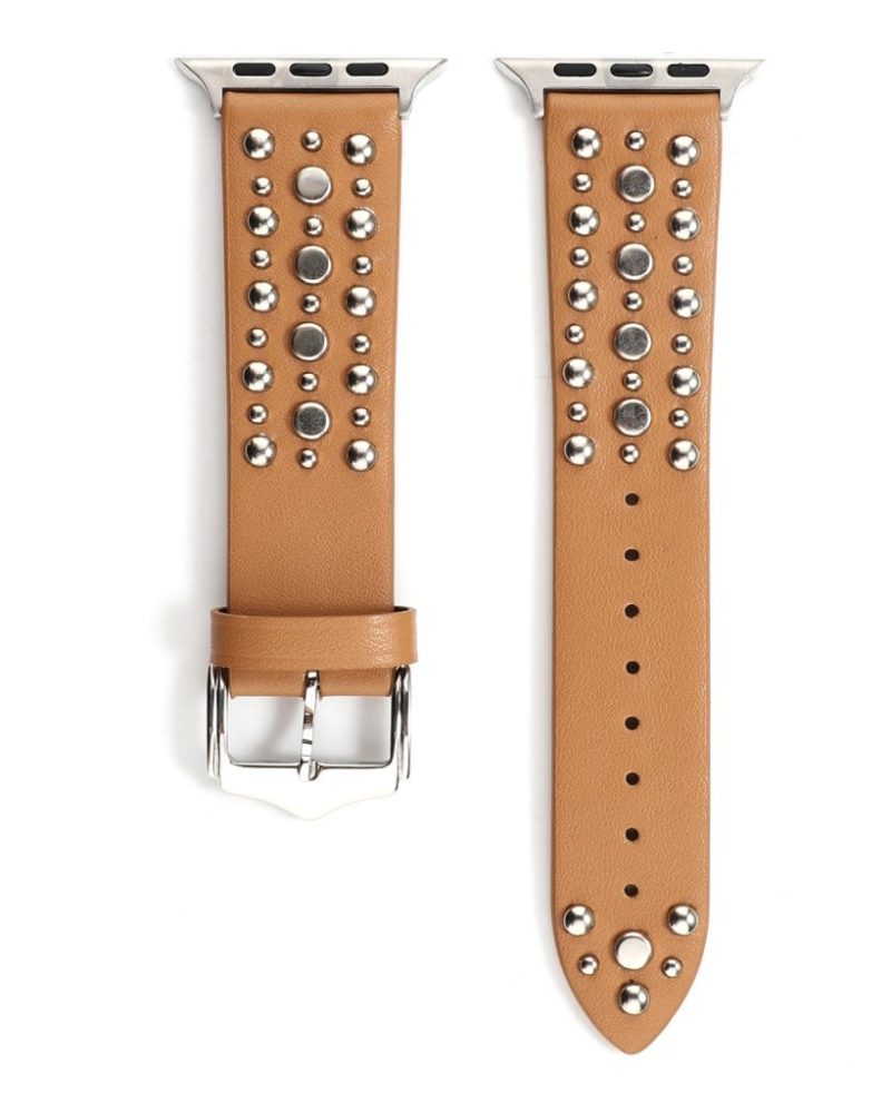 Venus Leather Band with Silver Studs for Apple Watch in Light Brown