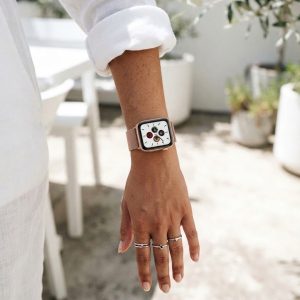 Model wearing Vintage Gold Milanese Loop for Apple Watch Apple Watch band