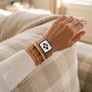 Model wearing Vintage Gold Milanese Loop for Apple Watch Apple Watch band