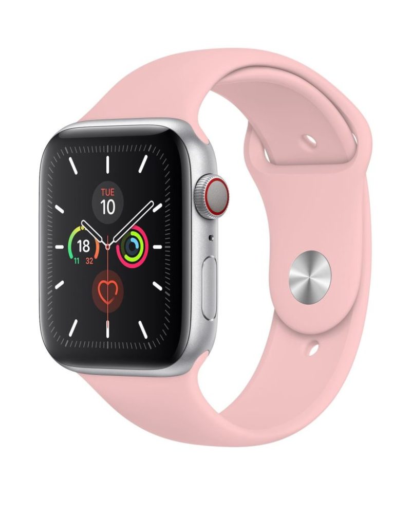 Vintage Rose pink silicone Apple Watch sport band with silver case