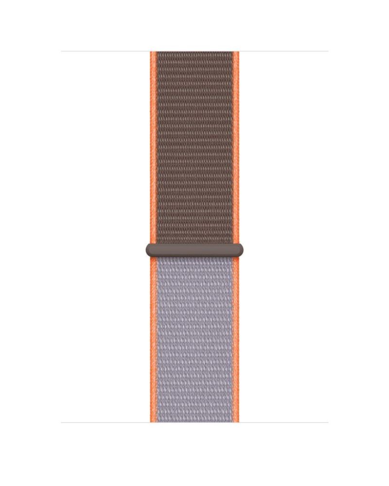 Orange and lavender nylon Sport Loop Apple Watch band with hook-and-loop closure