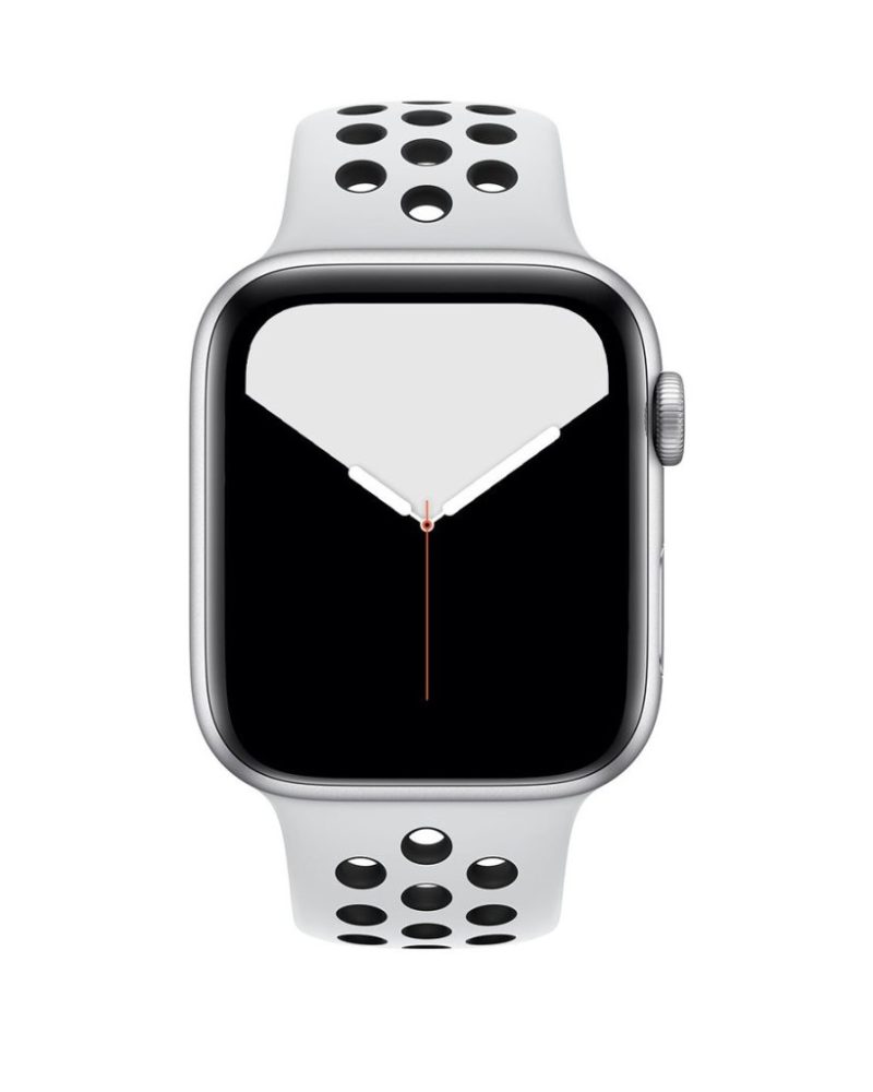 White and black perforated silicone sport band for Apple Watch with breathable dual-tone design