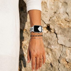 Model wearing White/Black Sport Band Active for Apple Watch Apple Watch band