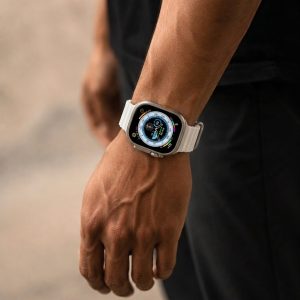 Model wearing Ocean Band – White Apple Watch band