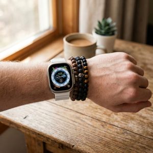 Model wearing Ocean Band – White Apple Watch band