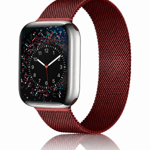 Model wearing Wine Red Milanese Loop For Apple Watch Apple Watch band