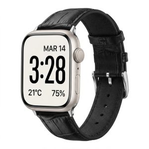Model wearing Black Croc Leather Band for Apple Watch Apple Watch band