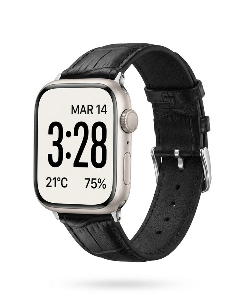 Model wearing Black Croc Leather Band for Apple Watch Apple Watch band
