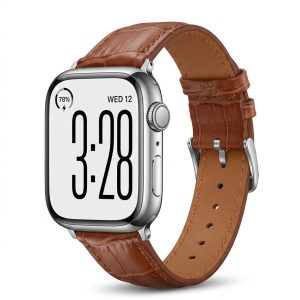 Model wearing Dark Brown Croc Leather Band for Apple Watch Apple Watch band