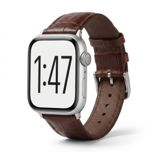 Model wearing Dark Brown Croc Leather Band for Apple Watch Apple Watch band
