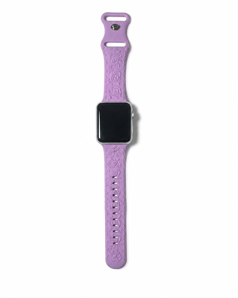 Model wearing FloraFit Sport Band for Apple Watch – Lavender Purple Apple Watch band