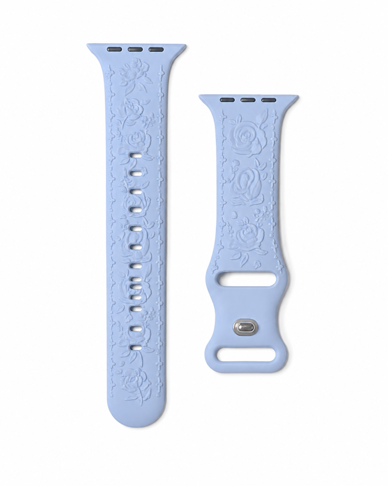 Model wearing FloraFit Sport Band for Apple Watch – Light Blue Apple Watch band