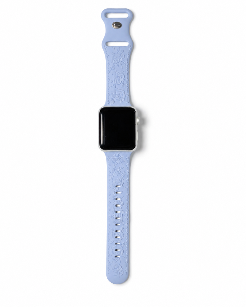 Model wearing FloraFit Sport Band for Apple Watch – Light Blue Apple Watch band