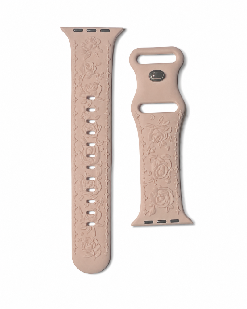 Model wearing FloraFit Sport Band for Apple Watch – Milk Tea Apple Watch band