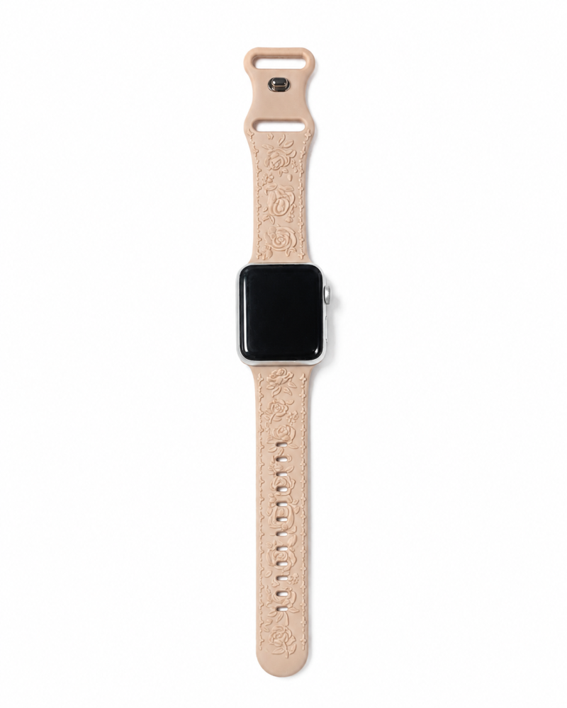 Model wearing FloraFit Sport Band for Apple Watch – Milk Tea Apple Watch band