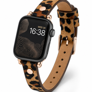 Model wearing Hermione Leather Band for Apple Watch in Leopard Apple Watch band