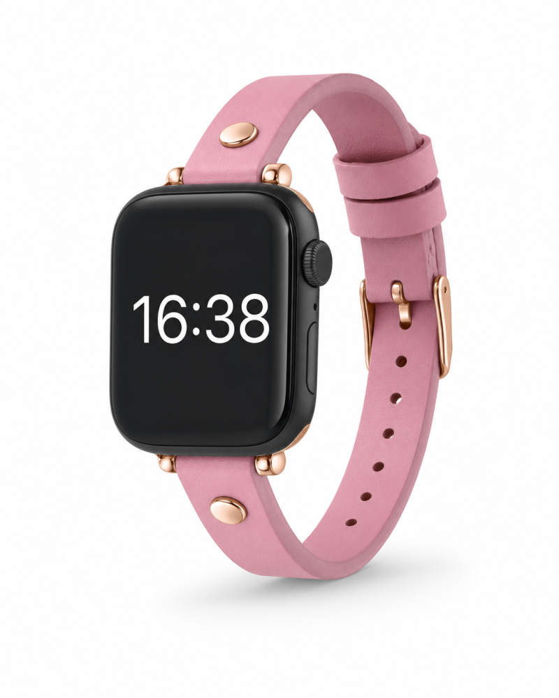 Model wearing Hermione Leather Band for Apple Watch in Pink Apple Watch band