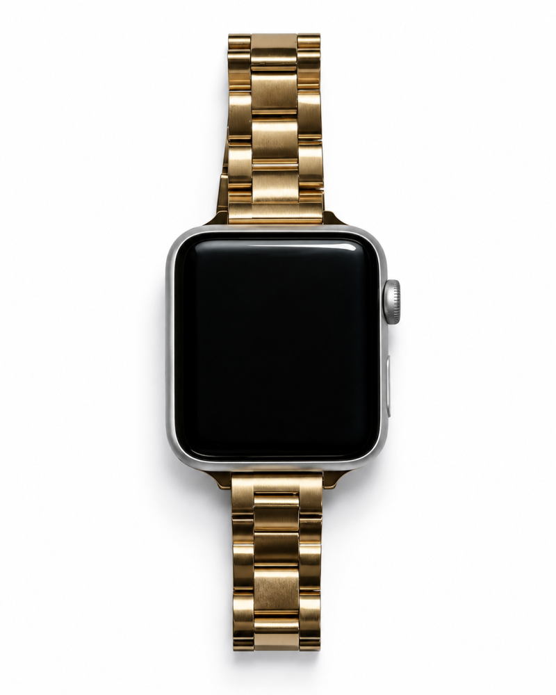 Model wearing Madison Steel Band for Apple Watch – Vintage Rose Gold Apple Watch band
