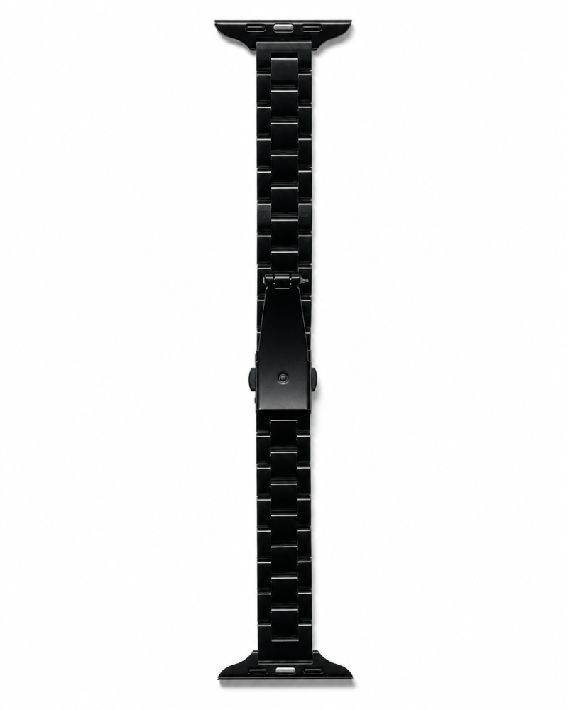Model wearing Madison Steel Band for Apple Watch – Black Apple Watch band