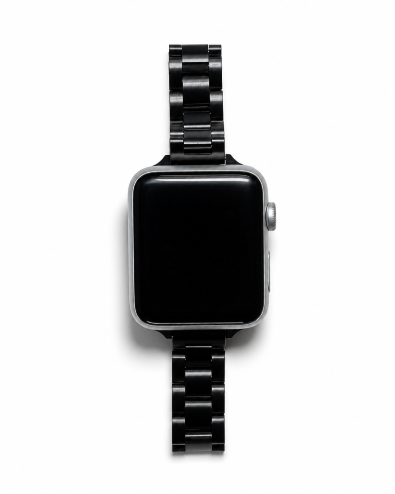 Model wearing Madison Steel Band for Apple Watch – Black Apple Watch band