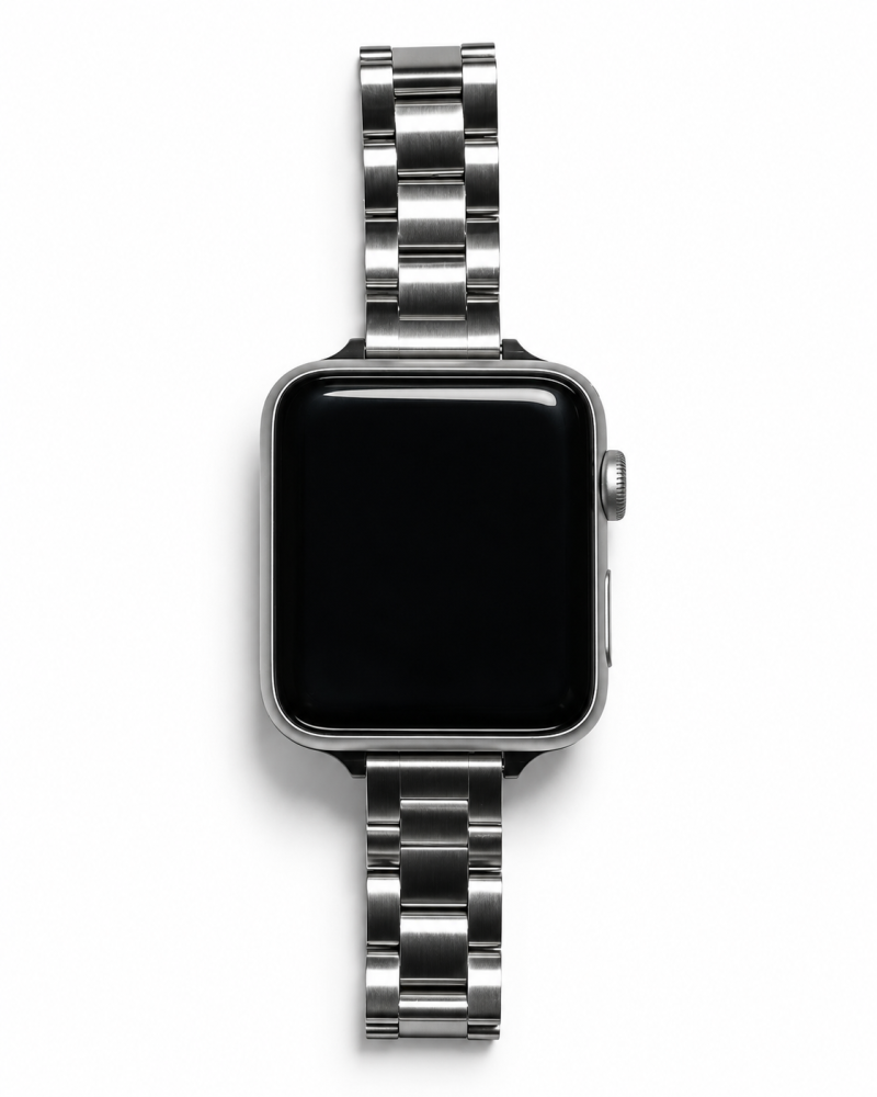 Model wearing Madison Steel Band for Apple Watch – Silver Apple Watch band