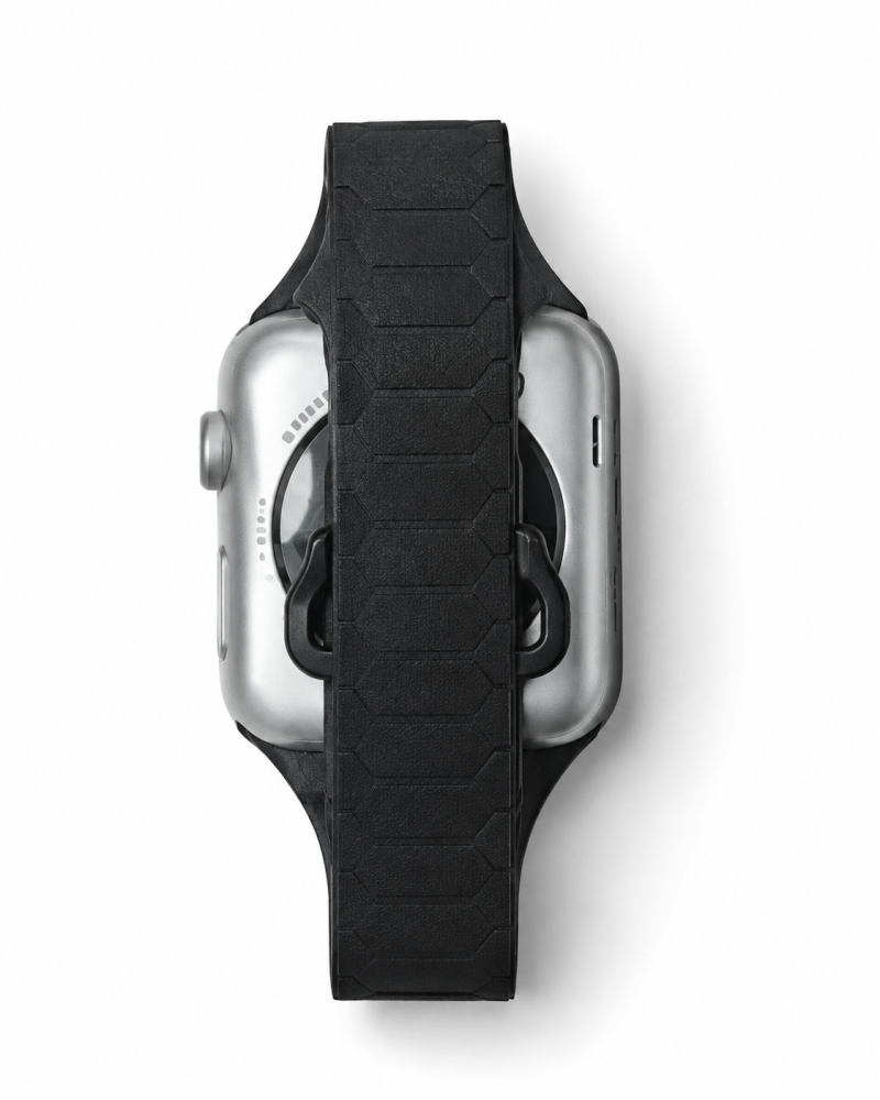 Model wearing Paw Print Magnetic Band for Apple Watch – Black Apple Watch band