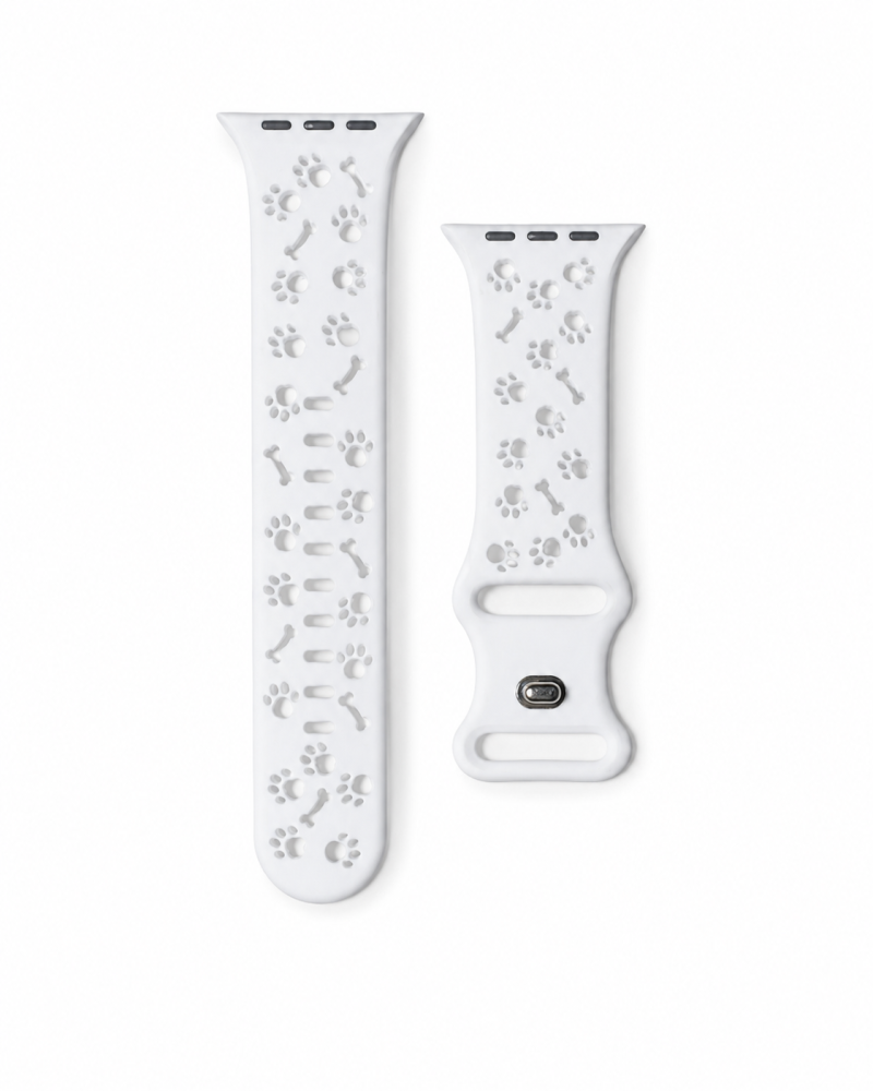 Model wearing Pooch Perfect Sport Band for Apple Watch – White Apple Watch band
