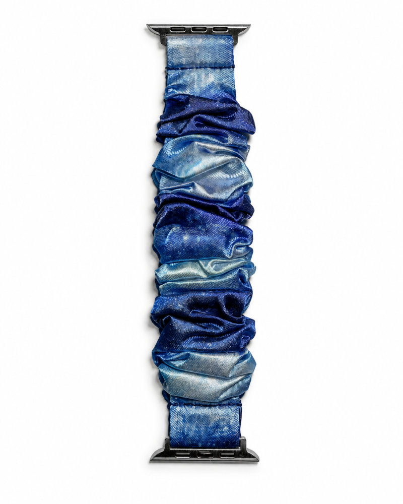 Model wearing Satin Scrunchie Band for Apple Watch – Starry Purple Apple Watch band