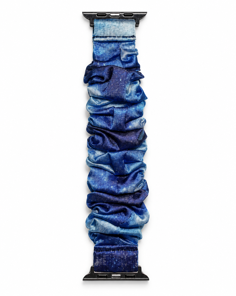Model wearing Satin Scrunchie Band for Apple Watch – Starry Purple Apple Watch band