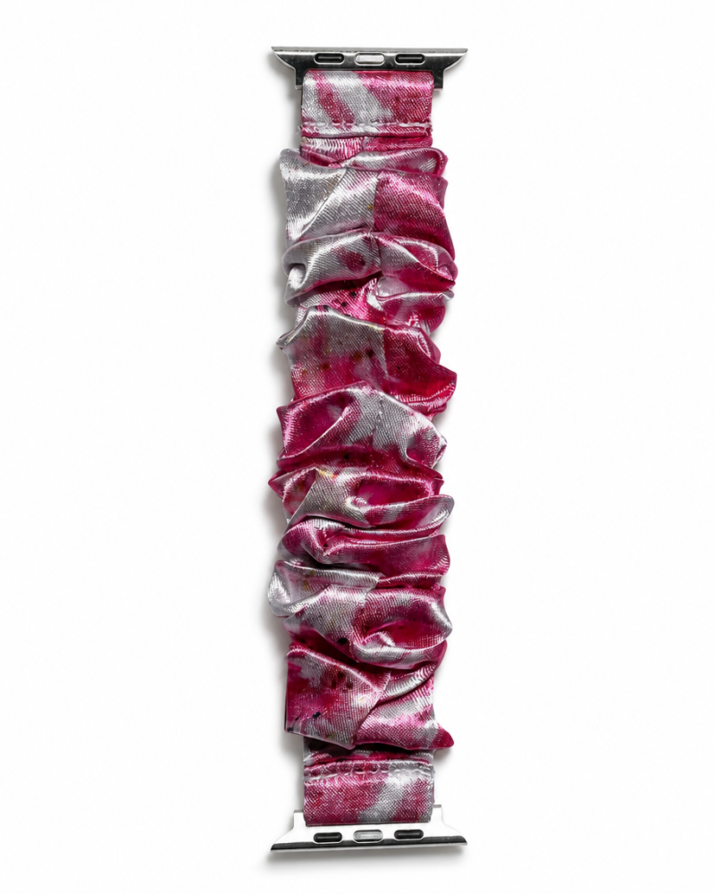 Model wearing Satin Scrunchie Band for Apple Watch – Light Peach Apple Watch band